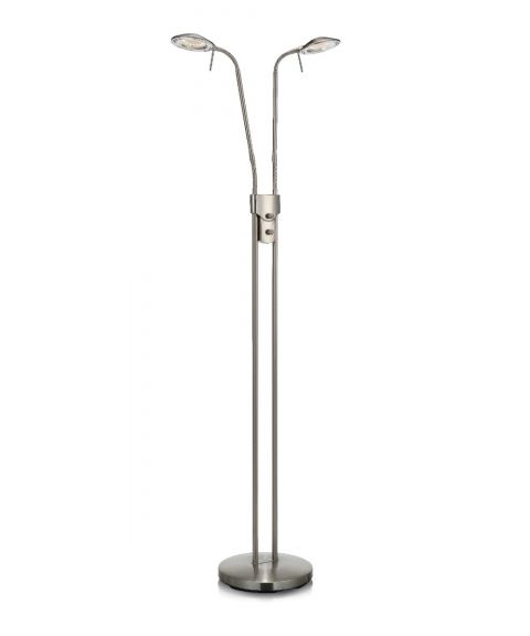 Hudson 2 gulvlampe med dimmere, 2x6W LED 3000K, 2x450lm, høyde 135 cm, Stål