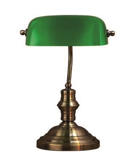 Bankers bordlampe, høyde 42 cm, Oksidert messing / Grønn skjerm