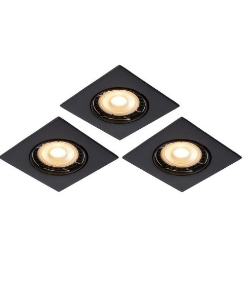 Focus firkantet downlight med tilt, inkl dimbare GU10 5W LED, Pakke med 3