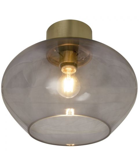 Bell taklampe, diameter 35 cm, Matt messing / Sotet glass