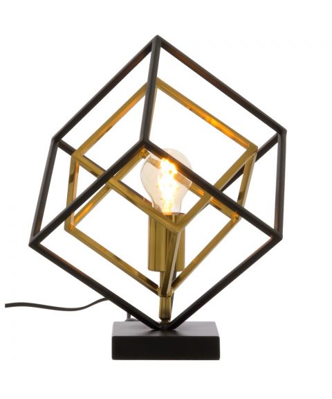 Cubes bordlampe, høyde 35 cm, Sort / Matt messing