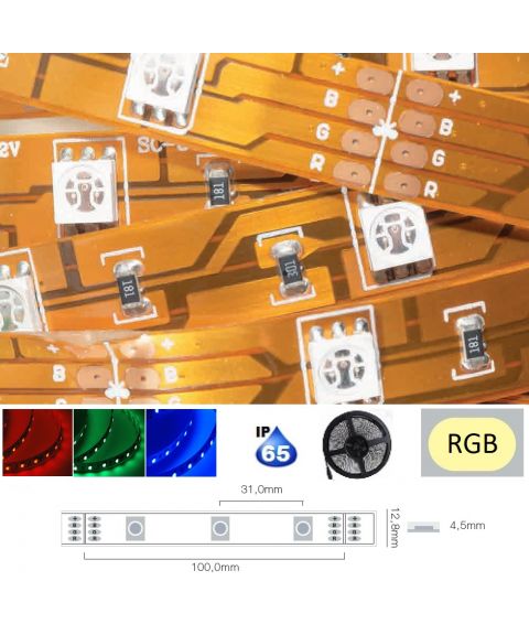 LED Strip 12V IP65 RGB 7,2W/m, 5 meter pakke (Begrenset antall)