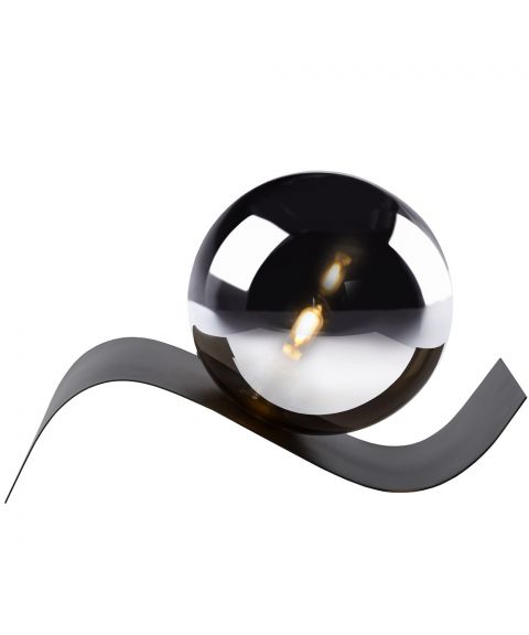 Yoni bordlampe, høyde 12 cm, Sort / Røykfarget Glass