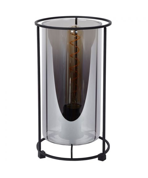 Dounia bordlampe, høyde 27 cm, Matt sort/Røykfarget glass