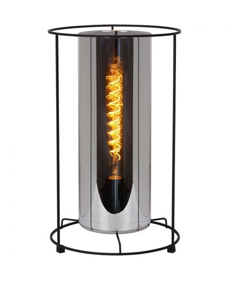 Dounia bordlampe, høyde 41 cm, Matt sort/Røykfarget glass
