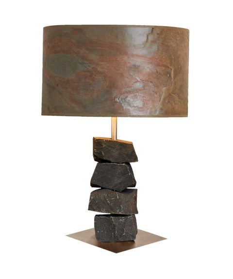 Odin bordlampe, Sort basalt / Stål, Høyde 50 cm, Skifer lampeskjerm