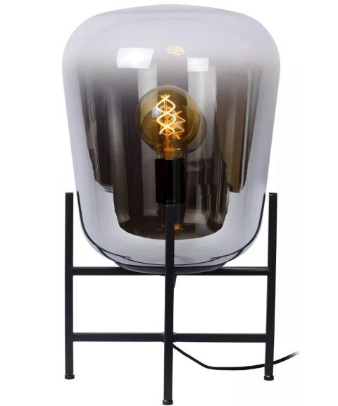 Glorio bordlampe, høyde 55 cm, Sort/ Røykfarget glass
