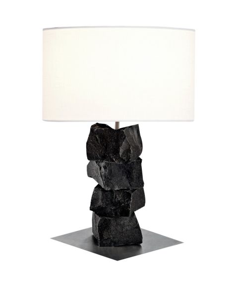 Lille Bjørn bordlampe, Sort basalt / Stål, Høyde 50 cm, Hvit tekstilskjerm