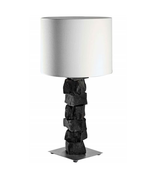 Store Bjørn bordlampe, Sort basalt / Stål, Høyde 80 cm, Hvit tekstilskjerm