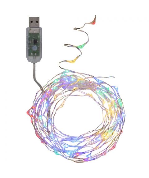 Slynge Duggdråper for USB-tilkobling, Flerfarget LED (x100), Chaser, Sølvfarget kabel