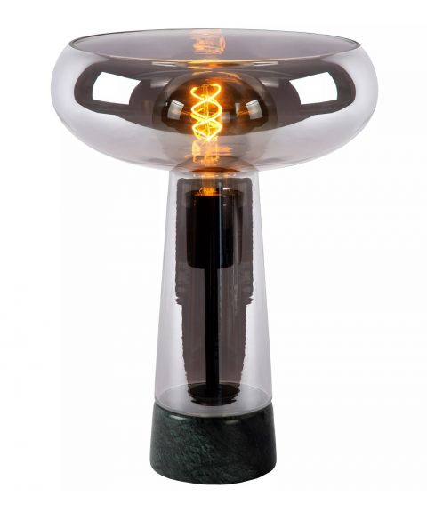 Listelle bordlampe, høyde 35 cm, Grønn marmor / Røykfarget glass