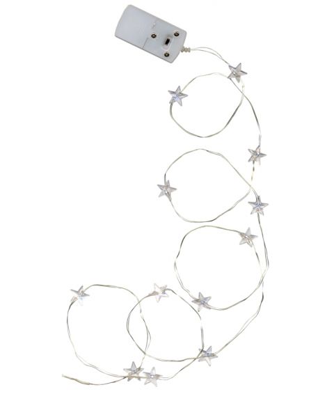 Tråd med stjerner, lyskjede 110 cm, LED (x12), Klar, for batteri